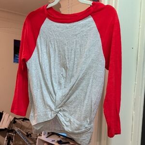 Express Red and Gray Long Sleeve Raglan Top